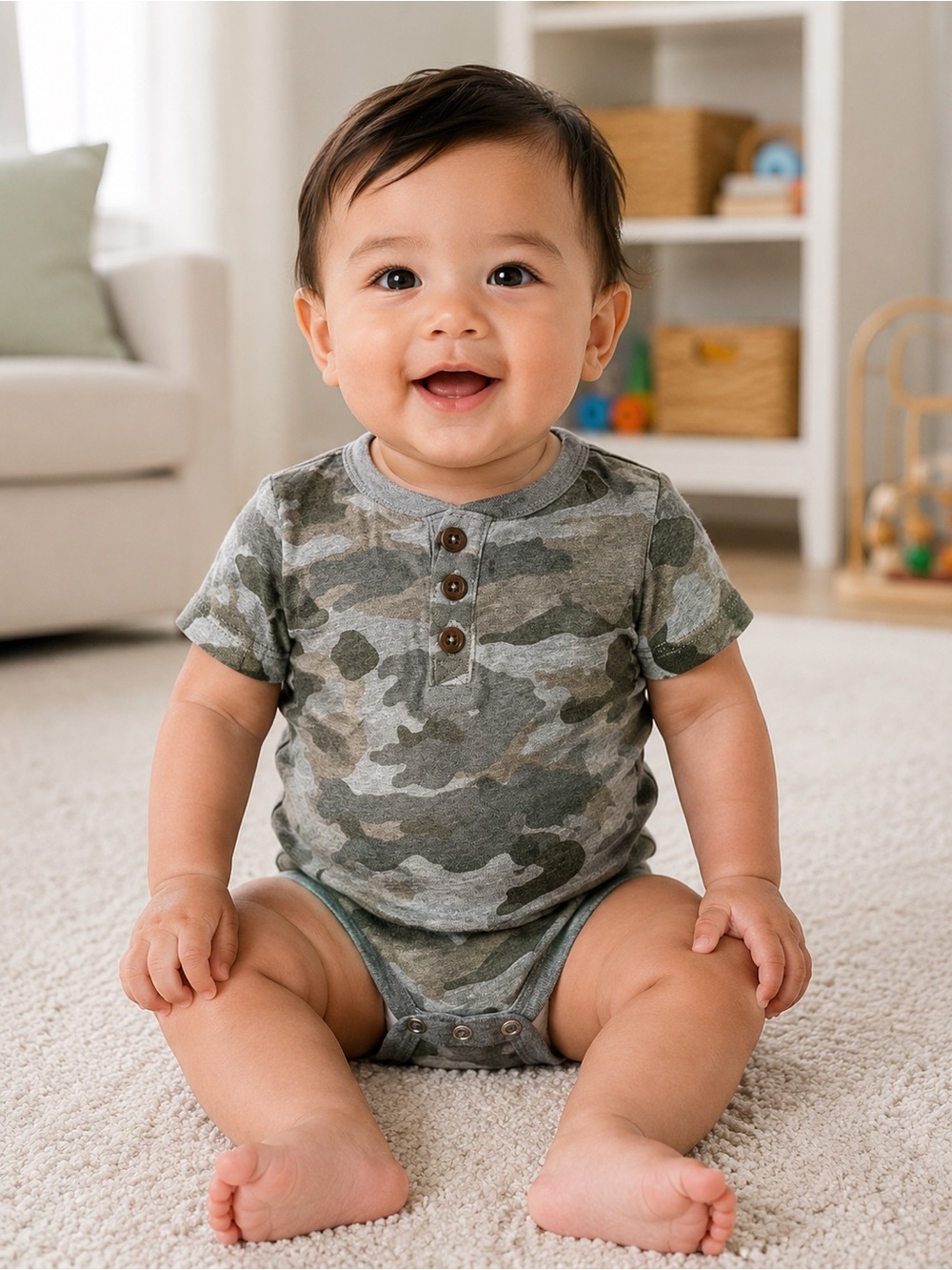 Old Navy Camo Henley Bodysuit – 12M